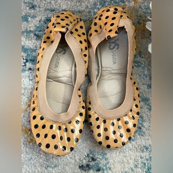 Yosi Samra “Samara” tan black patent leather polka dot flats 7 - Picture 2 of 8